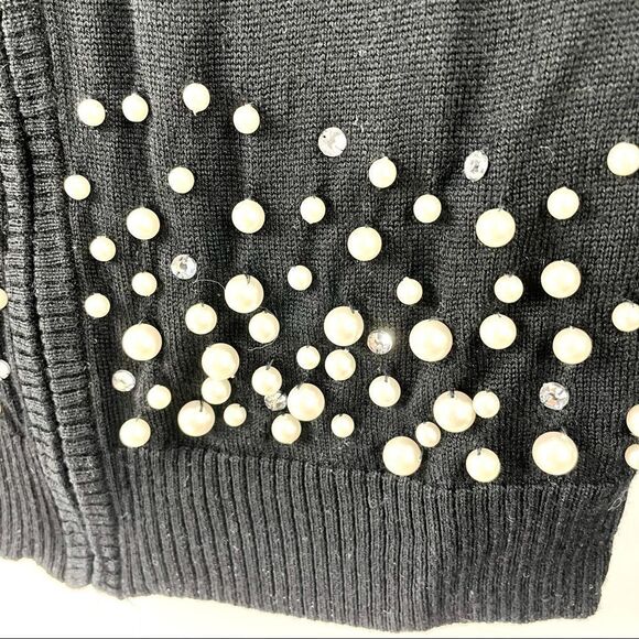 Nanette Lepore Carnival Pearl & Rhinestone Embellished Black Wool Cardigan US S - Picture 7 of 14